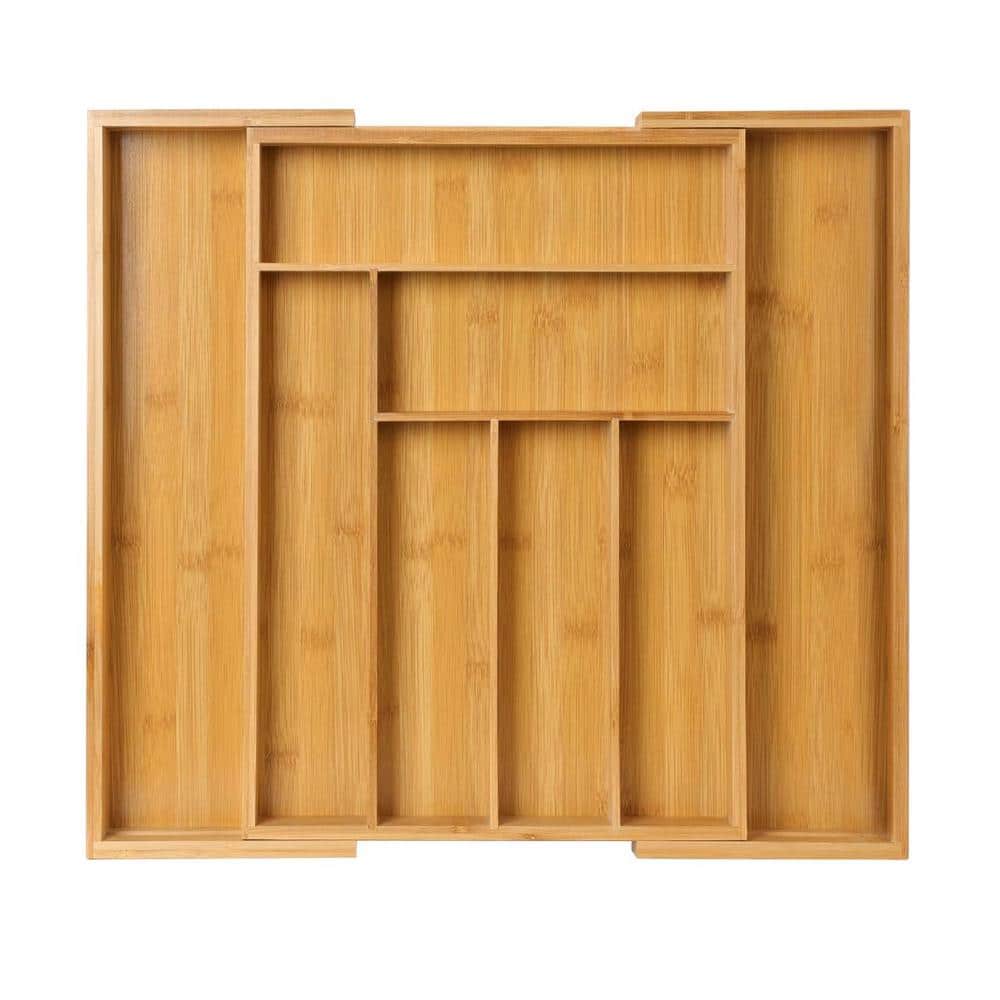 Bamboo Expandable Utensils Drawer Organizer for Silverware in Natural Brown