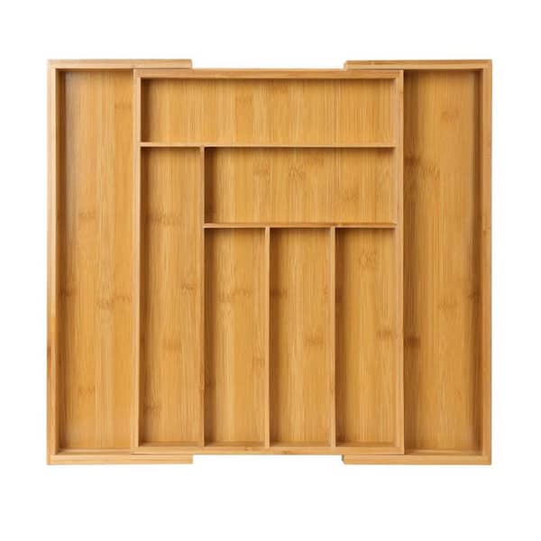 Adrinfly Bamboo Expandable Utensils Drawer Organizer for Silverware in Natural Brown