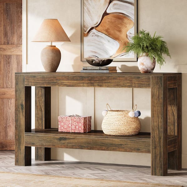 BYBLIGHT Turrella 62.99 in. Brown Rectangle Wood Console Table Sofa ...