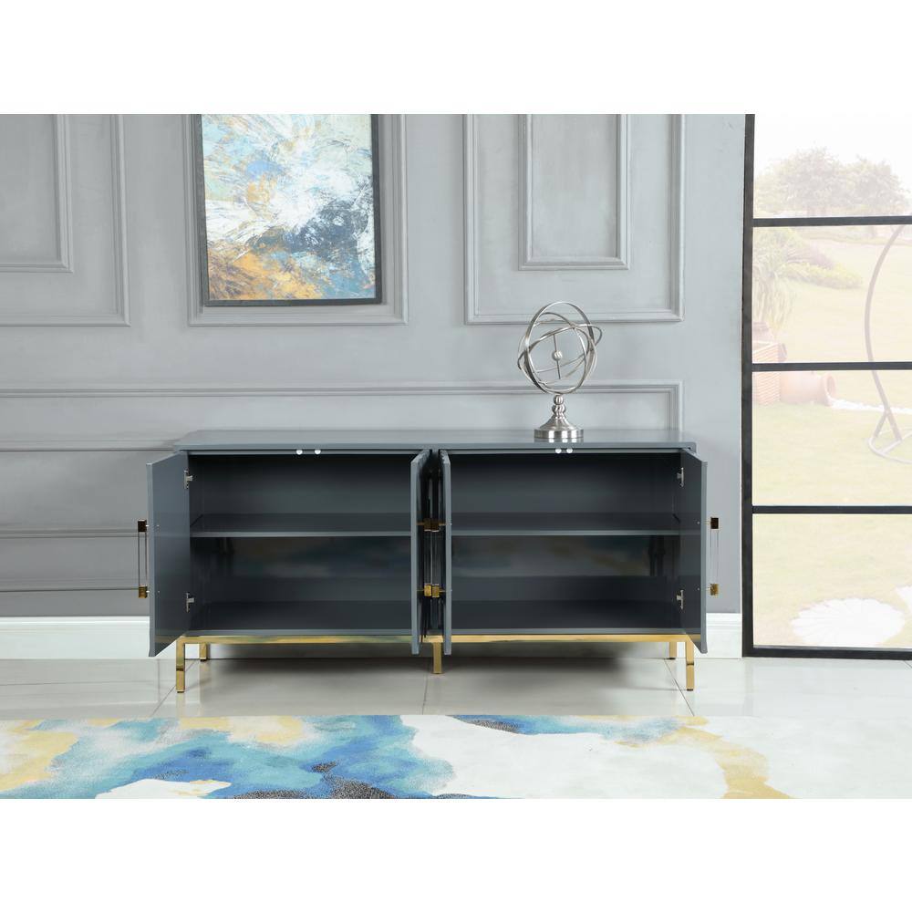 Modern Gloss Gray 64'' Wood Sideboard with Gold Plated Legs