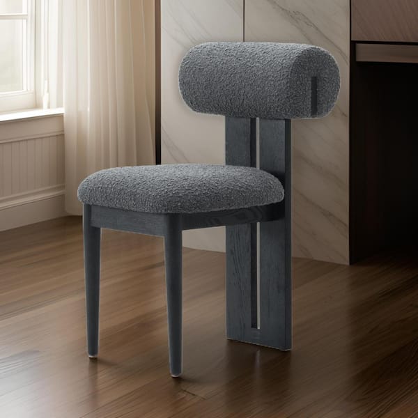 Benjara Gray and Black Polyester Side Chair with Square Seat Cushion (Set of 2)
