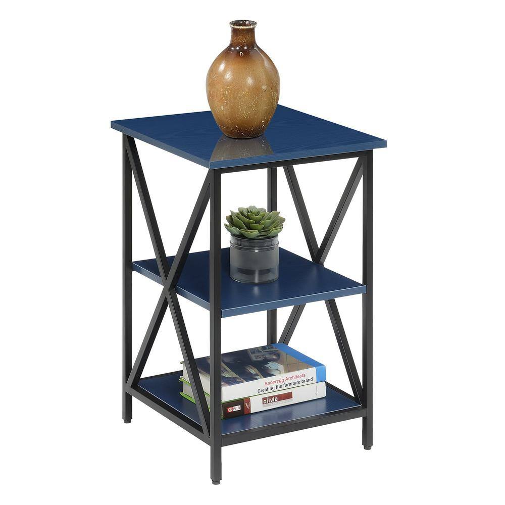 Cobalt Blue and Black Metal Frame End Table with Shelves