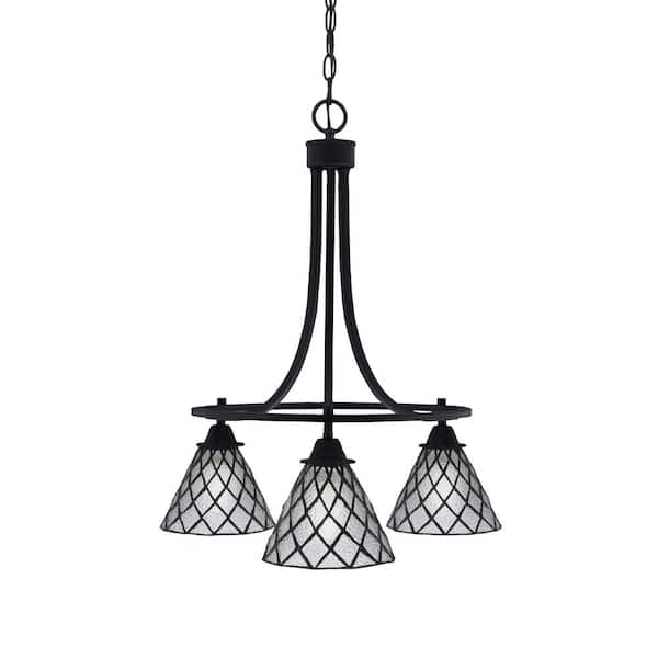 Unbranded Madison 3-Light Matte Black Round Chandelier with 7 in. Diamond Ice Art Glass Shades, No bulbs included