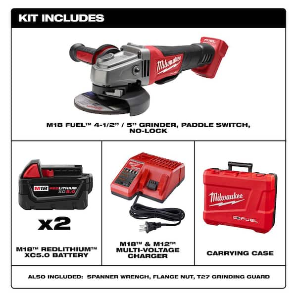 Milwaukee M18 FUEL 18V Lithium-Ion Brushless Cordless 4-1/2 in./6 in.  Grinder with Paddle Switch Kit and Two 6.0 Ah Battery 2980-22 - The Home  Depot