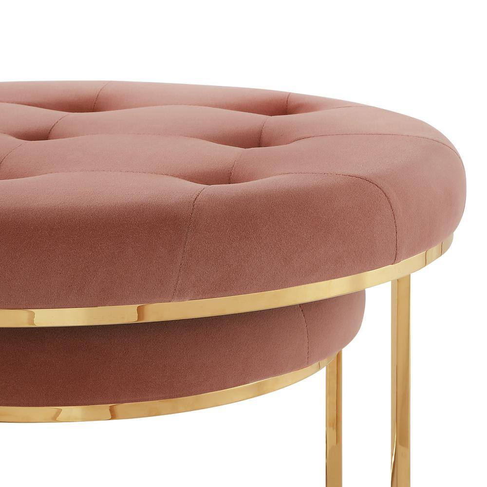 Blush Velvet Tufted Round Nesting Ottoman Set with Gold Base