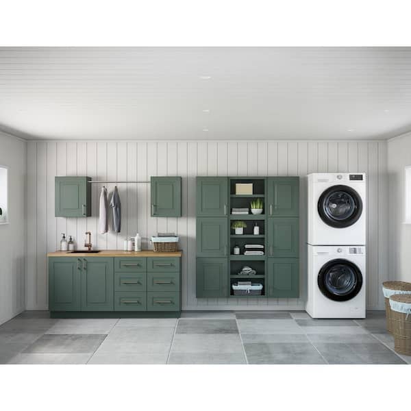 MILL'S PRIDE Greenwich Aspen Green Plywood Shaker Stock Ready to Assemble Kitchen-Laundry Cabinet Kit 24 in. W. x 78 in. x 140 in.