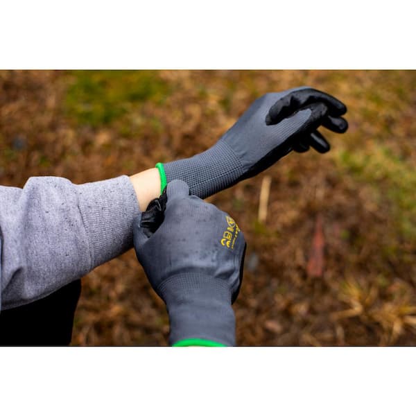 2 x Pairs Stretch Knit Heavy Duty Garden Gloves Green Rubber Grip UK SELLER 