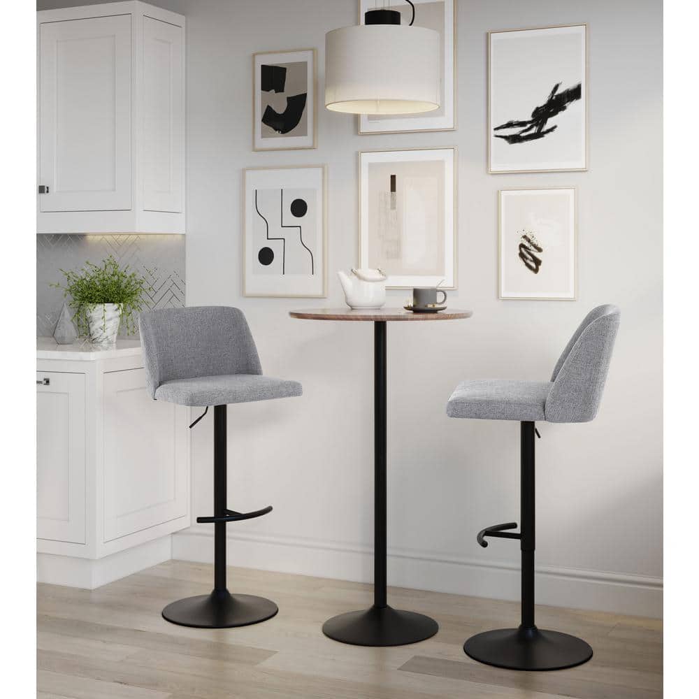 Gray Adjustable Swivel Barstools with Metal Frame, Set of 2