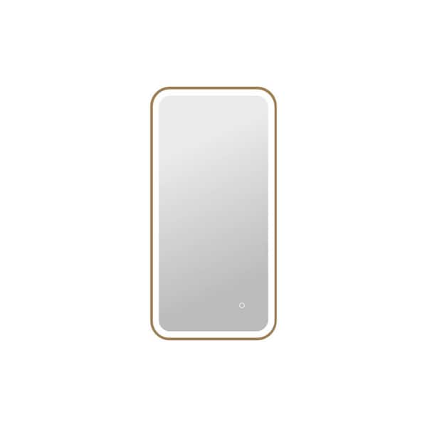 20 in. W x 40 in. H Rectangle Framed LED Wall Mirror in Satin Gold