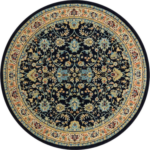 Unique Loom Sialk Hill Washington Navy Blue 8' 0 x 8' 0 Round Rug