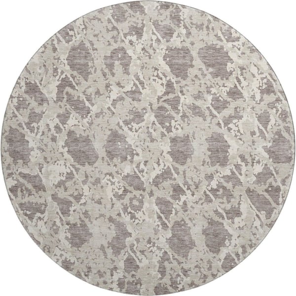 Addison Rugs Mayfield Premium Machine Washable Abstract AMF969 Taupe 8 ft. x 8 ft. Round Rug