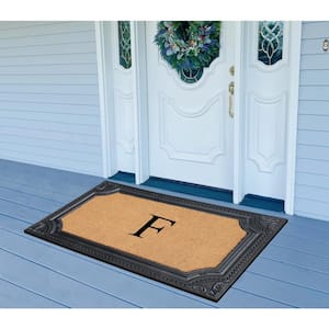 A1HC Angela Black/Beige 24 in. x 39 in. Rubber and Coir Heavy Duty Easy to Clean Monogrammed F Door Mat