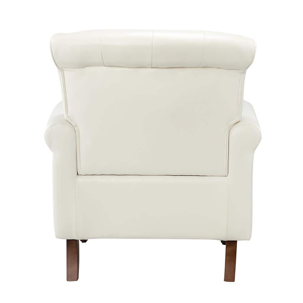 Ivory Faux Leather Accent Chair with Nailhead Trim and Wood Legs