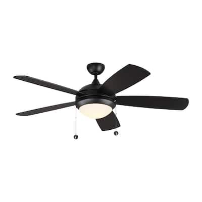 Discus Classic 52 in. Modern Integrated LED Indoor Matte Black Ceiling Fan with Black Blades and 3000K Light Kit
