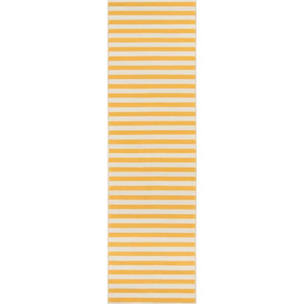 Momeni Baja Stripe Yellow 2 ft. 3 in. x 7 ft. 6 in. Indoor/Outdoor Runner Rug