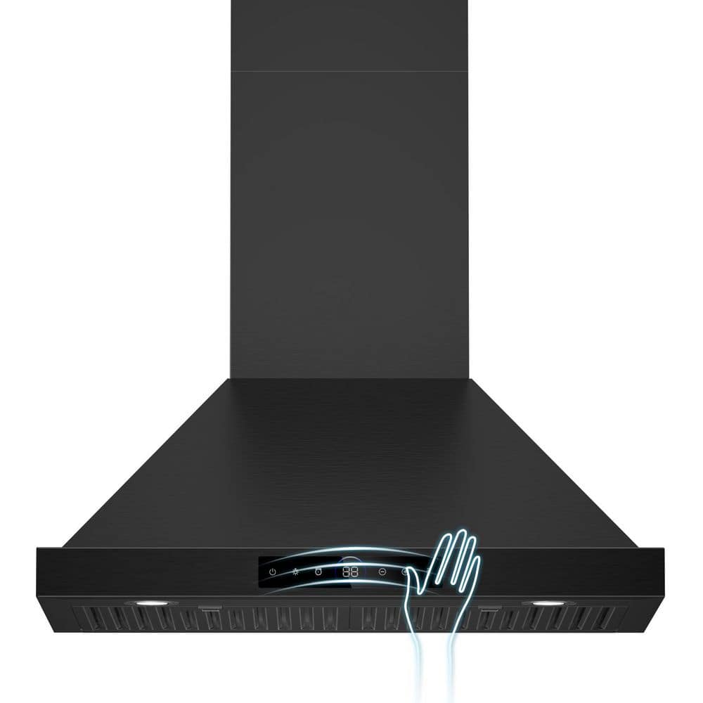 30 in. 1200 CFM Wall Mount Downdraft System Matte Black Convertible Range Hood with Gesture and Touch Control Panel price history on PriceWatchPro