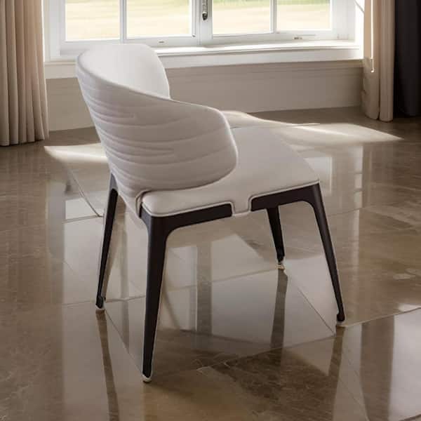 Benjara Beige and Black Faux Leather Metal Frame Dining Chair (Set of 2)
