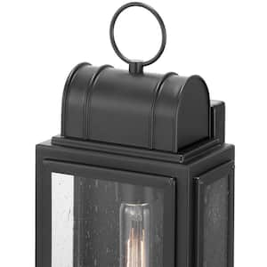 Landstone 1-Light 13.5 in. Matte Black Outdoor Wall Lantern with Clear Glass