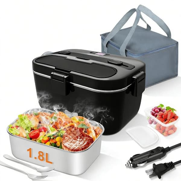 60 oz. 100W Heated Lunch Box for Car, Truck, Work and Travel, Portable Electric Lunchbox, Fast Heating, Black