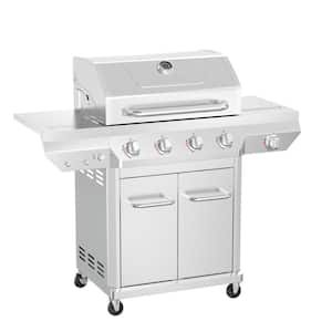 4 Burner Stainless Steel Propane Gas Grill with Side Burner