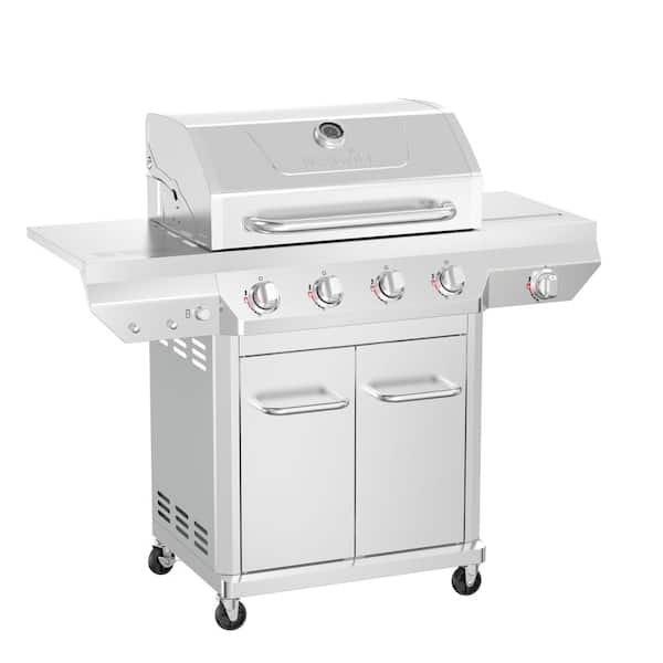 4 Burner Stainless Steel Propane Gas Grill with Side Burner