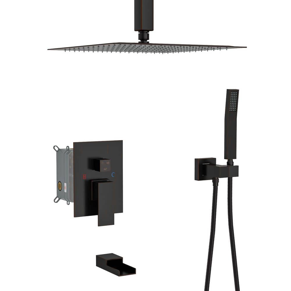 1-Spray Pattern 12 in. Dual Shower Head with Ceiling Mount Square Shower and Handheld Shower in Oil Rubber Bronze price history on PriceWatchPro