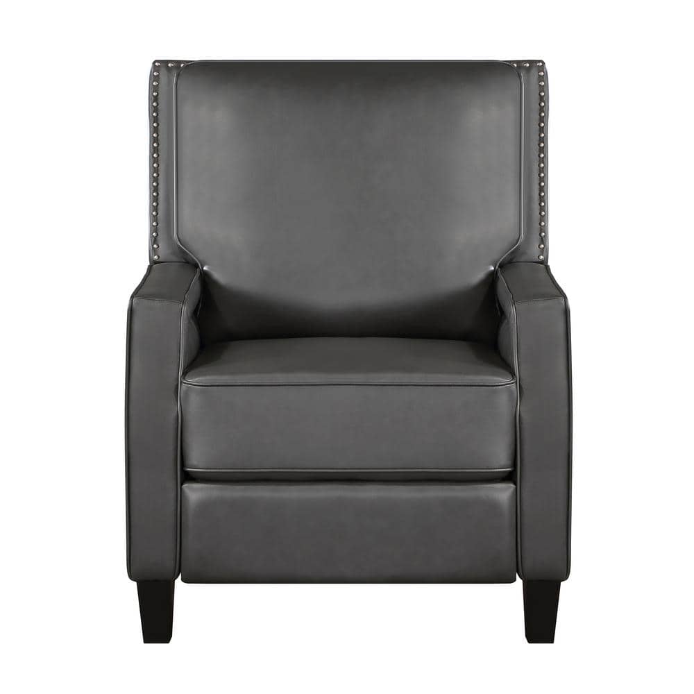 Gray Faux Leather Push Back Recliner with Nailhead Trim