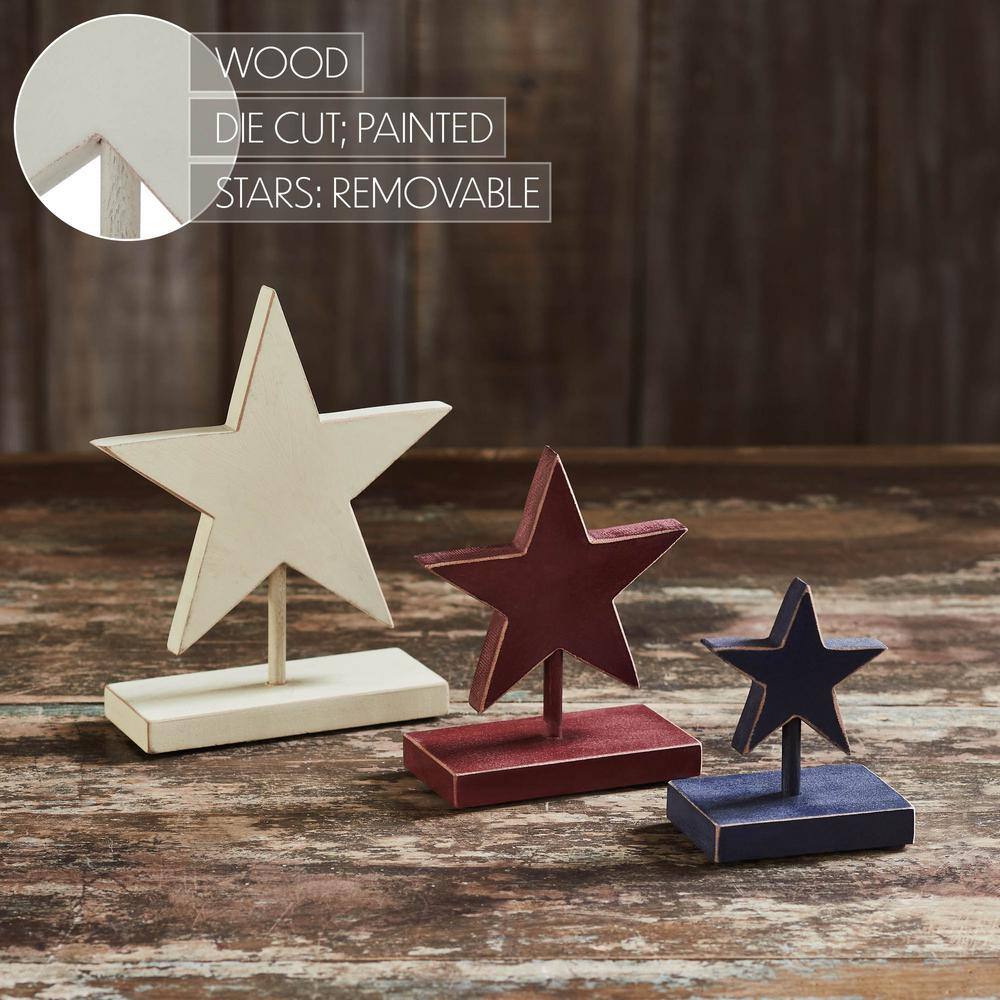 Patriotic Red, White, and Blue Wooden Stars with Display Base Set