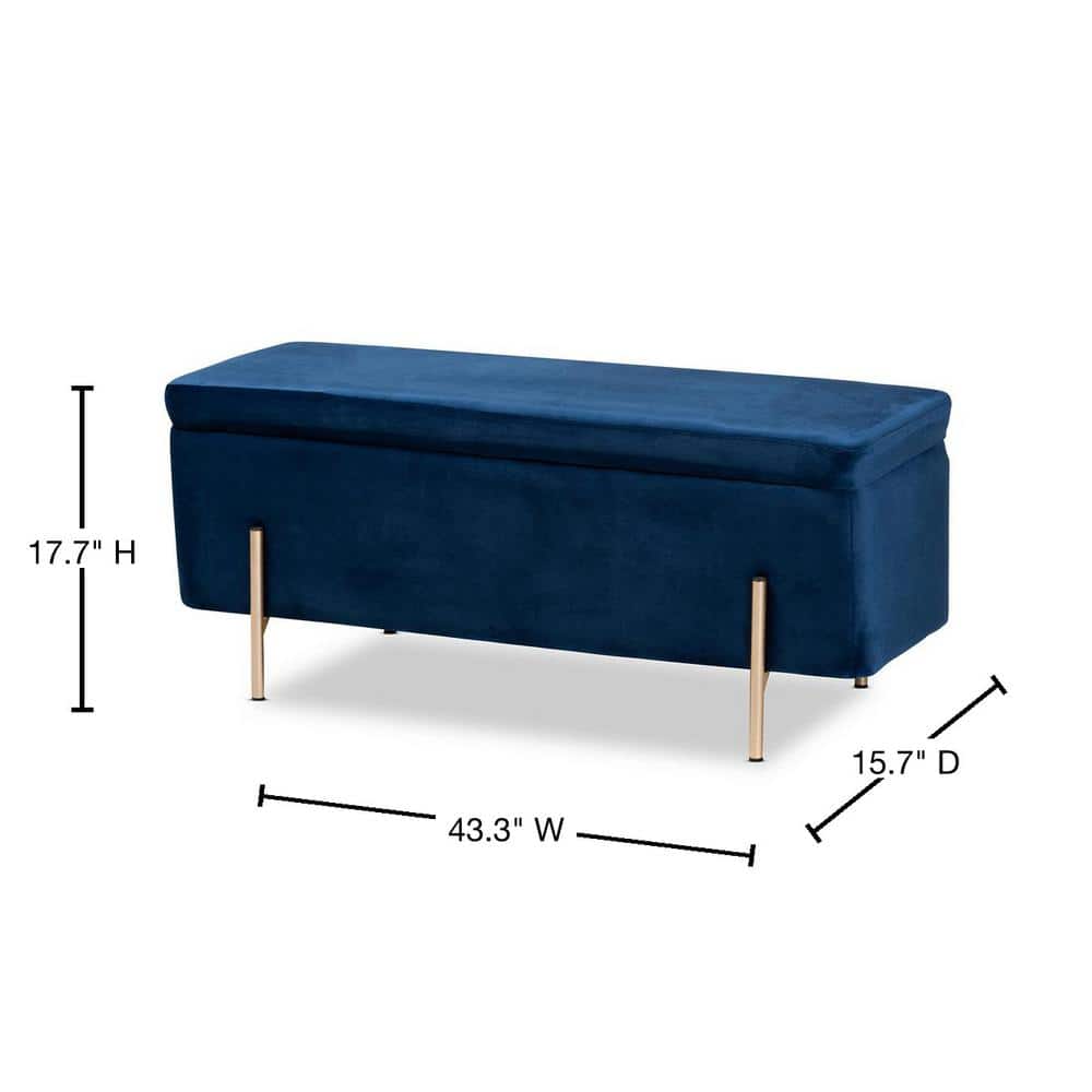Rockwell Navy Blue Velvet & Gold Metal Storage Bench