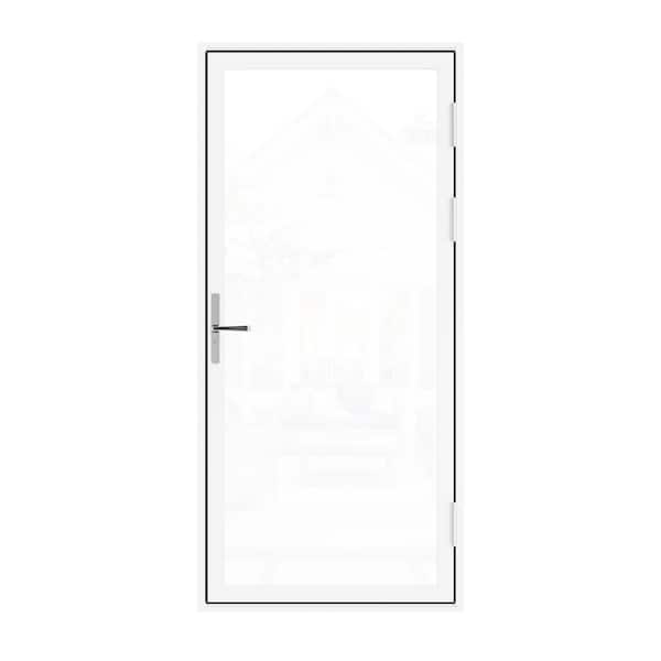 36 in. x 80 in. Left Swing/OutSwing Single Tempered Glass White Aluminum Patio Door