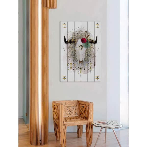 Unbranded 18 in. H x 12 in. W "Red Rose Skull" by Marmont Hill Printed White Wood Wall Art