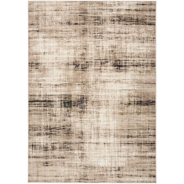 Nourison Washable Decor Ivory Mocha 5 ft. x 7 ft. Abstract Contemporary Area Rug