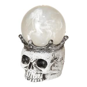 7.5 in. H Battery Operated Lighted Spinning Smoky Water Globe Skull with Timer
