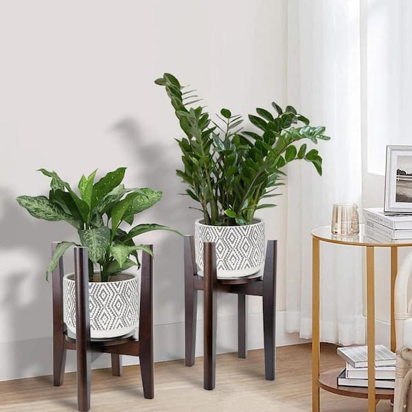 1-Tier Walnut Wood Plant Stand (12 in. H W x 15 in. H) 2-pack