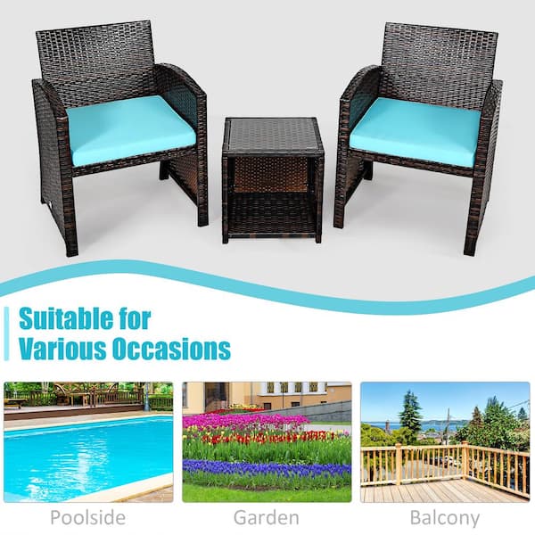 Costway Patio Rattan Cushioned Ottoman Seat Foot Rest Table Turquoise  (2-Piece) HW67568TU - The Home Depot