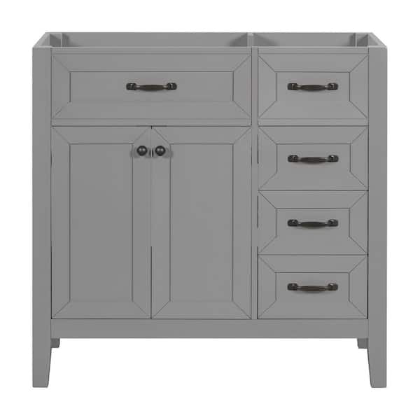 35.5 in. Bath Vanity Cabinet without Top in Gray with 3 Drawers