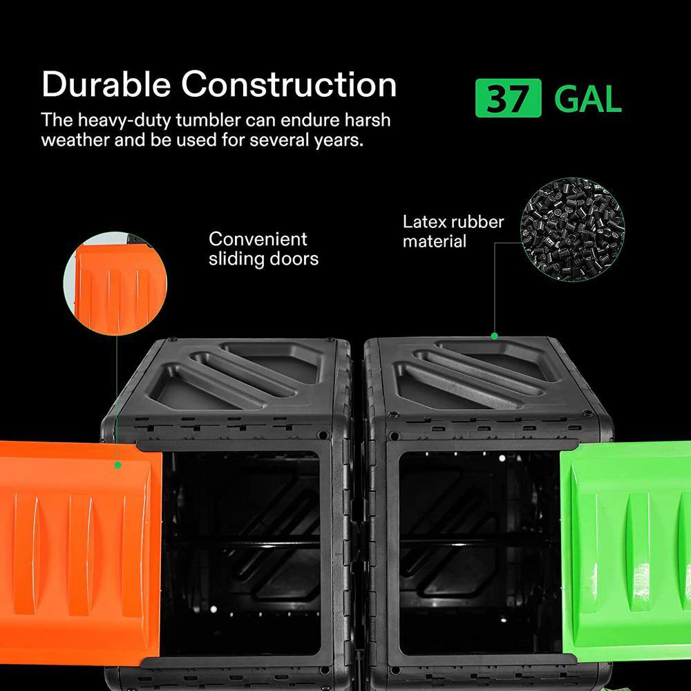 Dual Chamber Black and Green Heavy-Duty Compost Tumbler