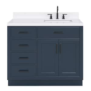 Hepburn 42 in. W x 22 in. D x 36 in. H Single Sink Freestanding Bath Vanity in Midnight Blue with Carrara Quartz Top