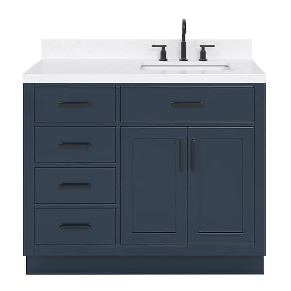 Hepburn 42 in. Single Sink Freestanding Bathroom Vanity in Midnight Blue with Carrara White Quartz Top
