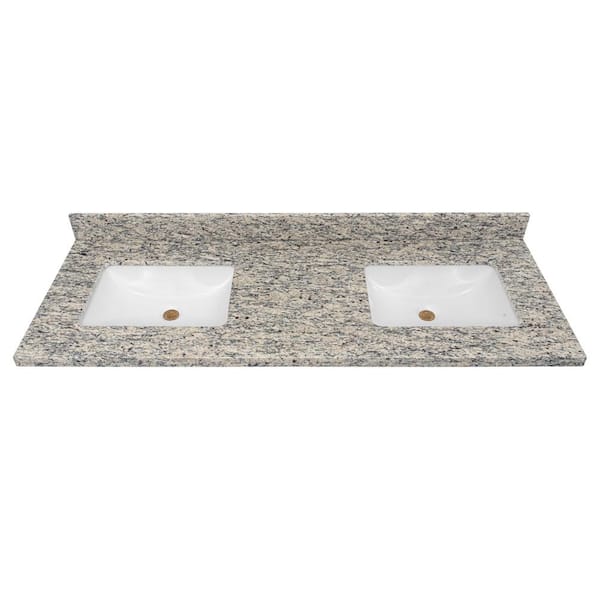 Home Decorators Collection 61 in. W x 22 in D Granite White Rectangular Double Sink Vanity Top in Brown