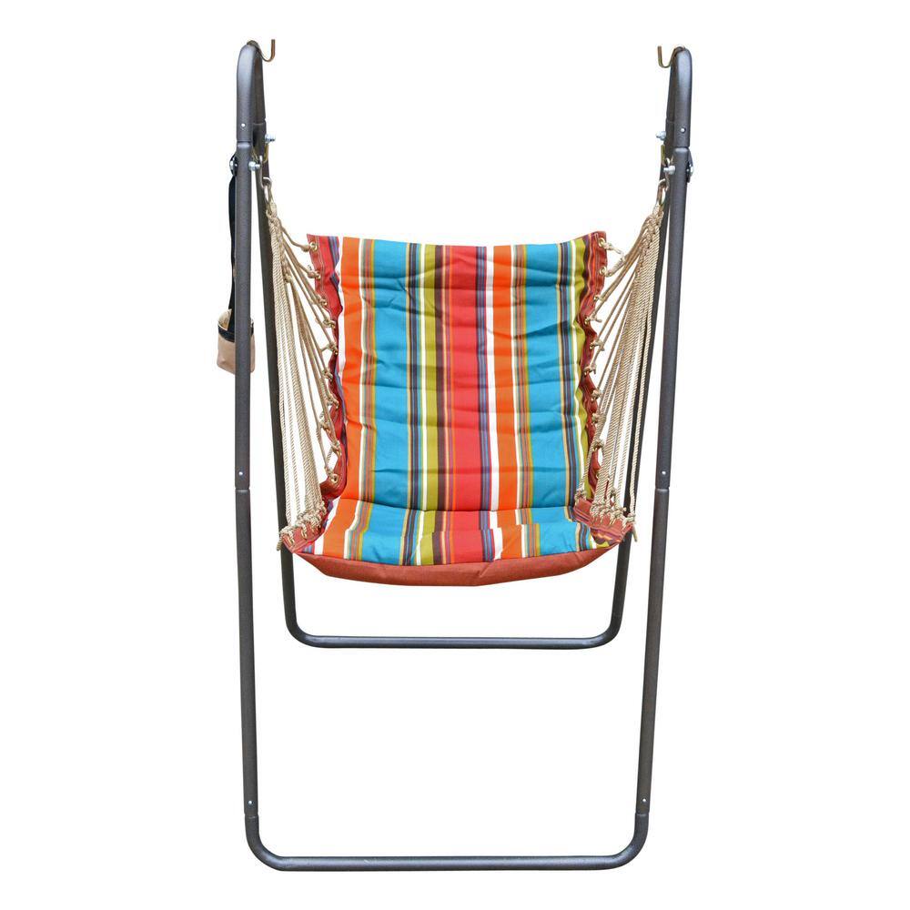 Colorful Striped Polyester Hanging Chair with Cushions and Stand