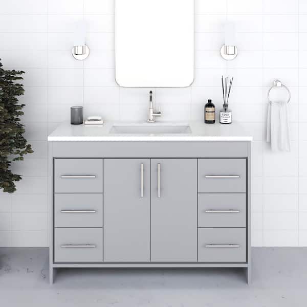 VOLPA USA AMERICAN CRAFTED VANITIES Capri 48 in. W x 22 in. D Bathroom Vanity in Gray with Microstone Vanity Top in White with White Basin
