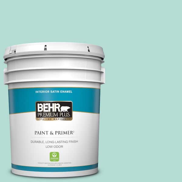 BEHR PREMIUM PLUS 5 gal. #490C-3 Balmy Seas Satin Enamel Low Odor Interior Paint & Primer