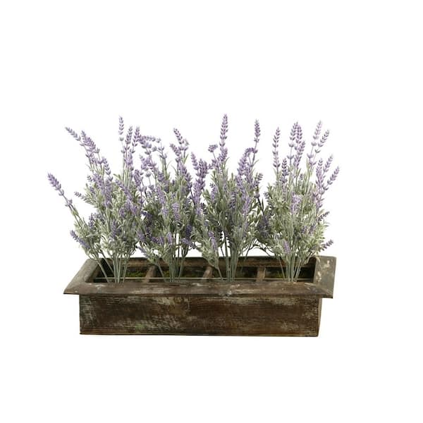 D&W Silks Artificial Indoor Lavender in Rectangle Wood Planter Box