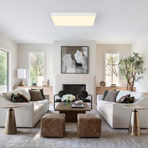 Lumin 34 in.W Matte White Integrated LED Flush Mount Ceiling Light with Adjustable CCT and Acrylic Diffuser for Bedroom