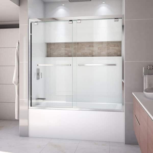 DreamLine Encore 56 to 60 in. x 58 in. Semi-Frameless Sliding Bypass Tub Door in Chrome