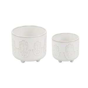 6 in. x 4.75 in. Hamsa Hand Footed Ceramic Planter, (Set of 2)