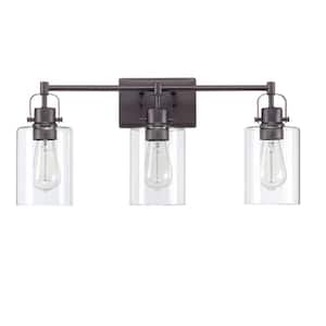6 in. 3-Light Dark Bronze Vanity Light with Clear Glass Shade