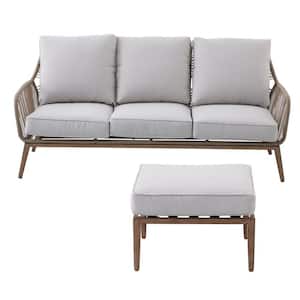 Haymont 2-piece Steel Wicker Outdoor Couch and Ottoman with CushionGuard Beige Cushions