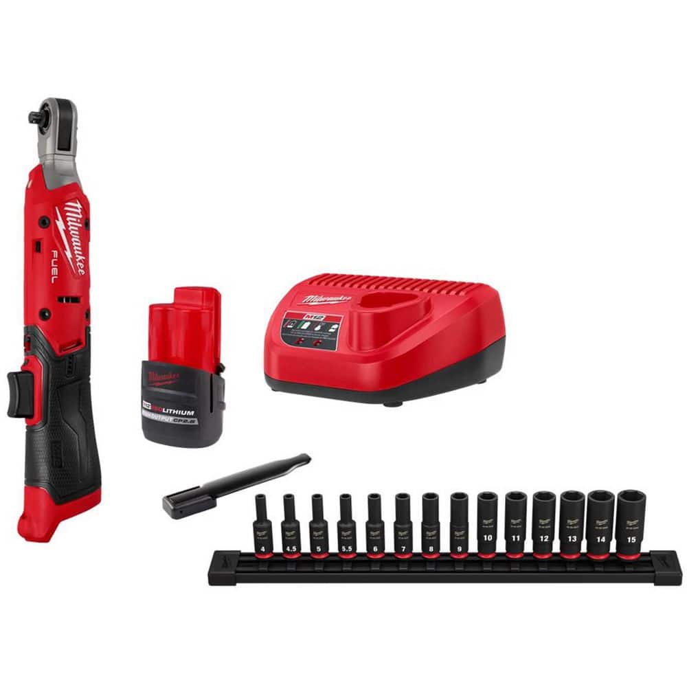 M12 12V Lithium-Ion 1/4 in. Cordless Ratchet Kit with Battery, Charger and Bag with Metric Impact Socket Set (14-Piece) price history on PriceWatchPro